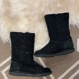 GIRLS UGG SEQUIN KNIT BOOTS FAIR CONDITION BLACK ZIPPER size 4